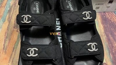 #해피 샤넬 CHANEL CC로고 패브릭 벨크로 샌들 G31848 검수사진✔ ☆☆☆☆☆