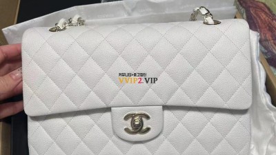 #지존 샤넬 CHANEL 클래식 미듐 클미 진주 화이트 샴페인골드 버클 캐비어 A01112 SIZE 25.5cm 검수사진✔ ☆☆☆☆☆