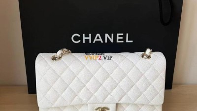 #지존 샤넬 CHANEL 클래식 미듐 클미 진주 화이트 샴페인골드 버클 캐비어 A01112 SIZE 25.5cm 검수사진✔ ☆☆☆☆☆
