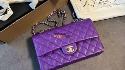 샤넬 CHANEL 클래식 클미 미듐 25.5cm A01112 캐비어 퍼플 샴페인골드 플랩백 ☆☆☆☆☆ #지존샵