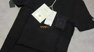 샤넬 CHANEL 24SS 프리컬렉션 엠브로이더리 클로버 CC 포켓 버튼 숏 슬리브 리브드 니트 티셔츠 블랙 P76981 SIZE 36 38 40 검수사진 ☆☆☆☆☆ #타지아