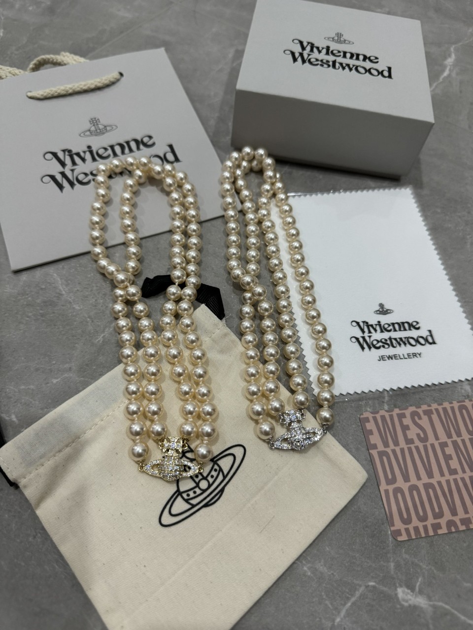 비비안 웨스트우드 VIVIENNE WESTWOOD 초커 더블 레이어 진주 새턴 초커 목걸이 + 팔찌 #vvip공장