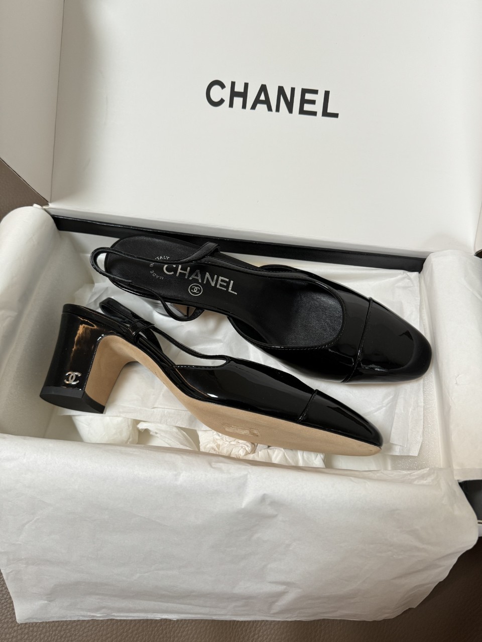 샤넬 슬링백 미들힐 여성 샌들 펌프스 4.5cm 블랙 Chanel 35~40