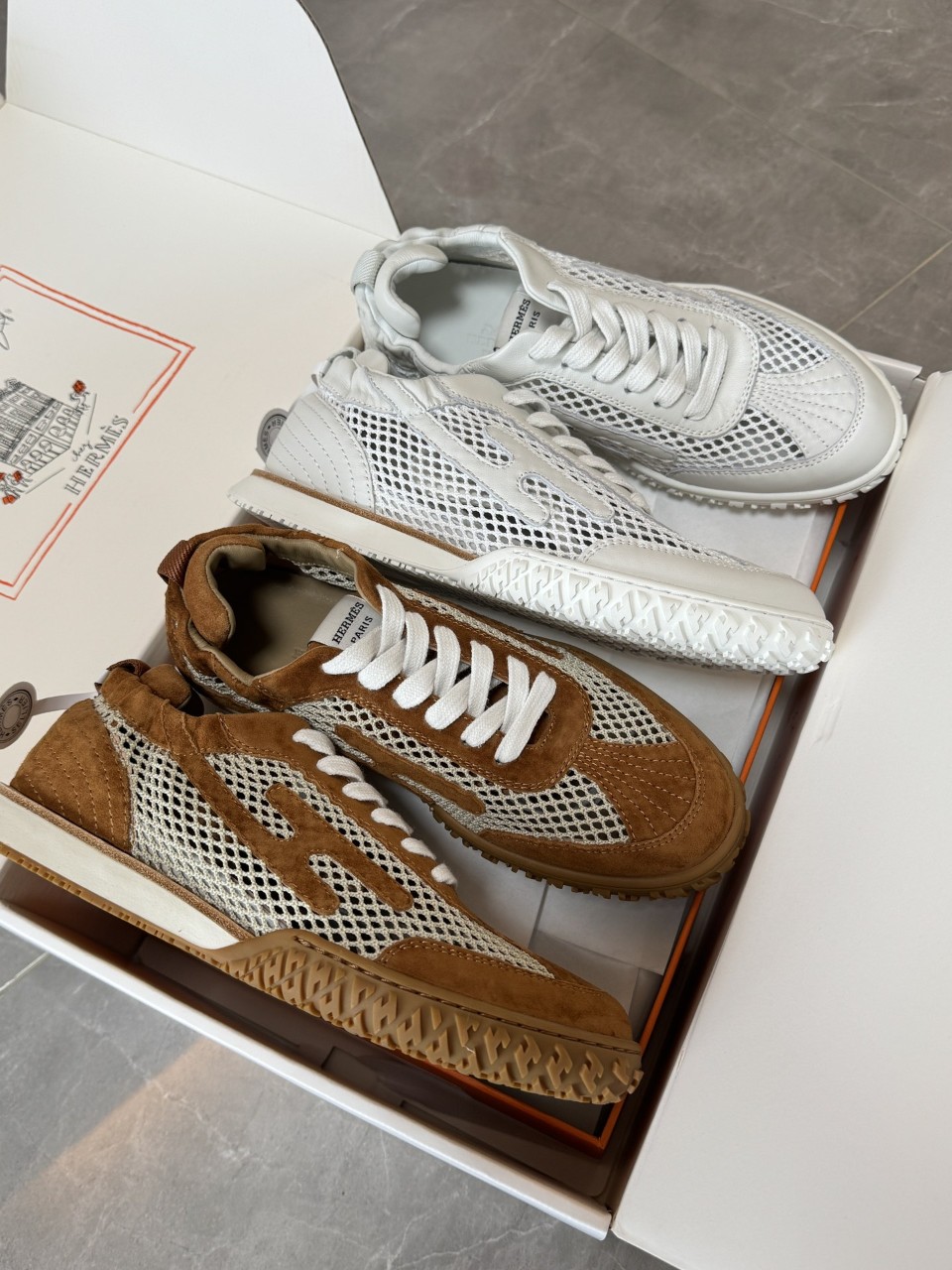 에르메스 HERMES 제트 스니커즈 브라운, 화이트 35~40