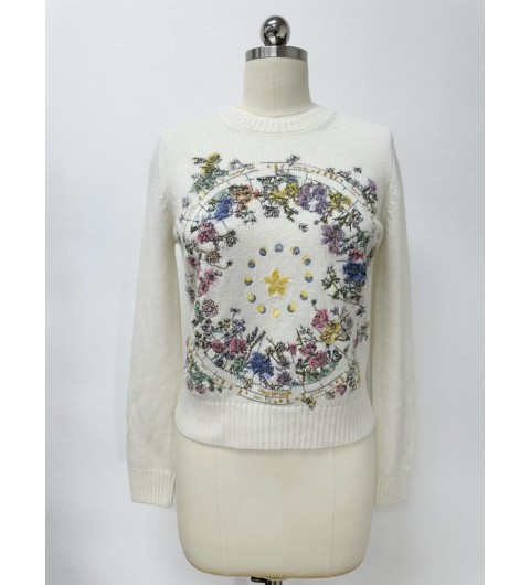 디올 자수 스웨터 화이트 캐시미어 니트 & 멀티 컬러 Dior Astral Flowers 모티브 554S57A0037_X0824 36 38 40 #타지아