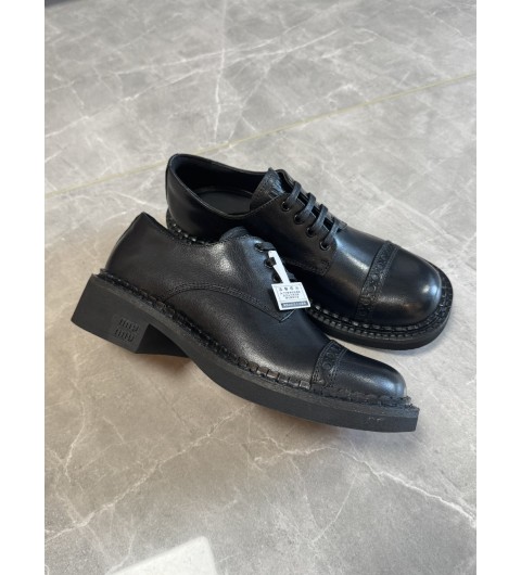 미우미우 (Miu Miu) 가죽 레이스 더비 슈즈 블랙 35~40 굽 2.5cm