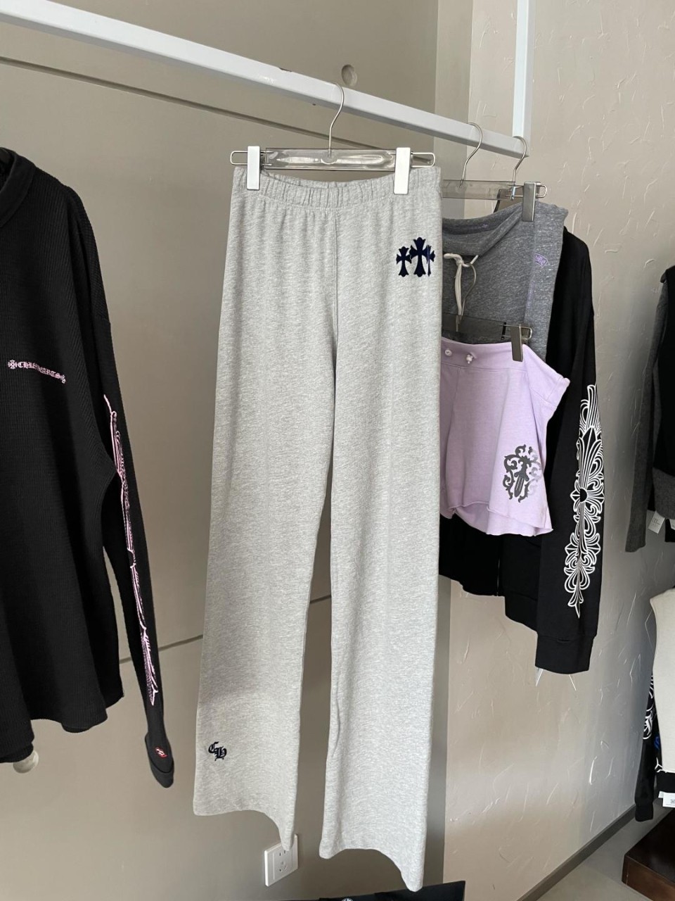 크롬하츠 트리플 크로스 헐리우드 롱슬리브 그레이 티셔츠 + 팬츠 S M L #터비에빵