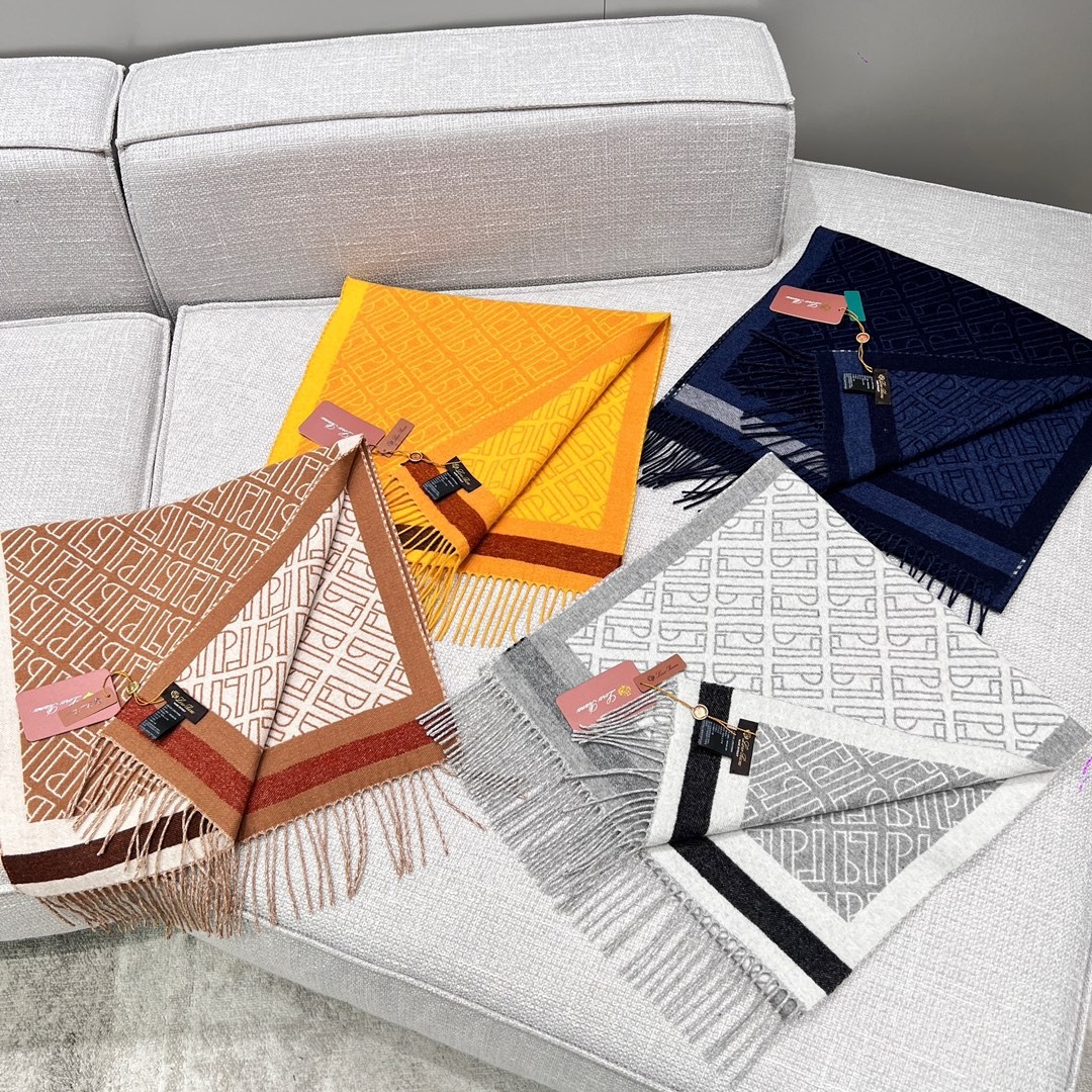 로로피아나 (Loro Piana) 로고 자카드 캐시미어 머플러 스카프 180x46cm 100% 캐시미어