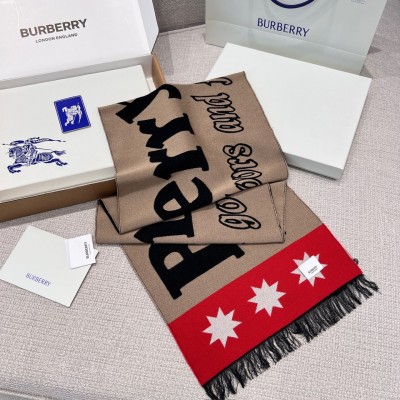 버버리 로고 자카드 울 실크 혼방 머플러 80496611 미드블루 188x33cm