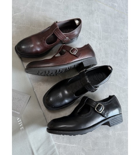 오피치네 크리에이티브 Officine Creative CALIXTE 071 버건디 가죽 T-바 슈즈 35-35.5-36-36.5-37-37.5-38-38.5-39-39.5-40