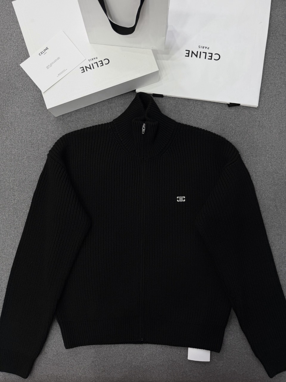 셀린느 립드 울 트리옹프 트러커 스웨터 블랙 RY09T0ZPV-38NO JP8 S M L XL