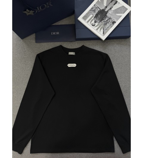 디올 Christian Dior Paris 라벨 롱 슬리브 티셔츠, 캐주얼 핏 블랙 코튼 저지 상품번호: 543J609A0847_C900 S M L XL
