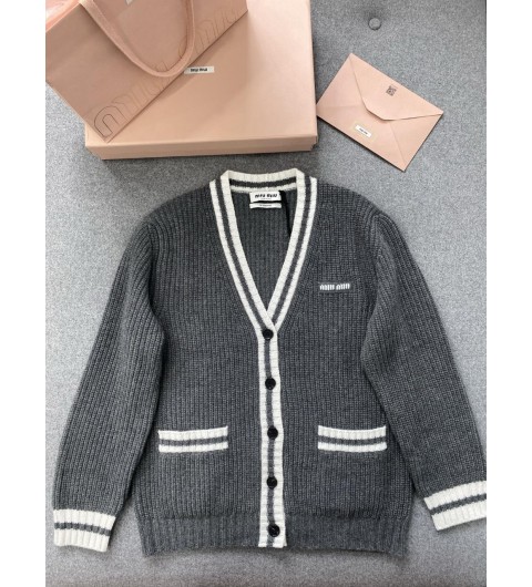 미우미우 립드 니트 울 앤 캐시미어 가디건 슬레이트 그레이 MMF929-150H-F0480 38 40 42