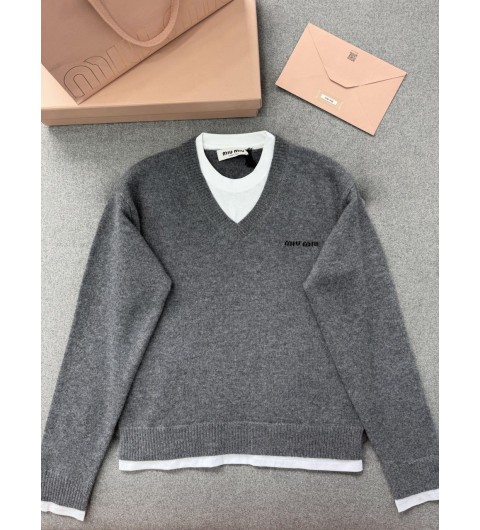 미우미우 저지 인서트 캐시미어 스웨터 슬레이트그레이 MMLB61 174K F0480 38 40 42