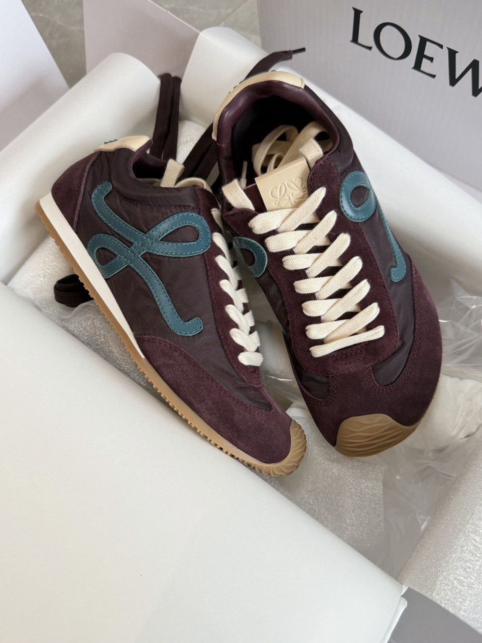 25 FW 로에베 Ballet Runner 2 0 발렛 러너 쉘 트리밍 스웨이드 스니커즈 버건디 35~40