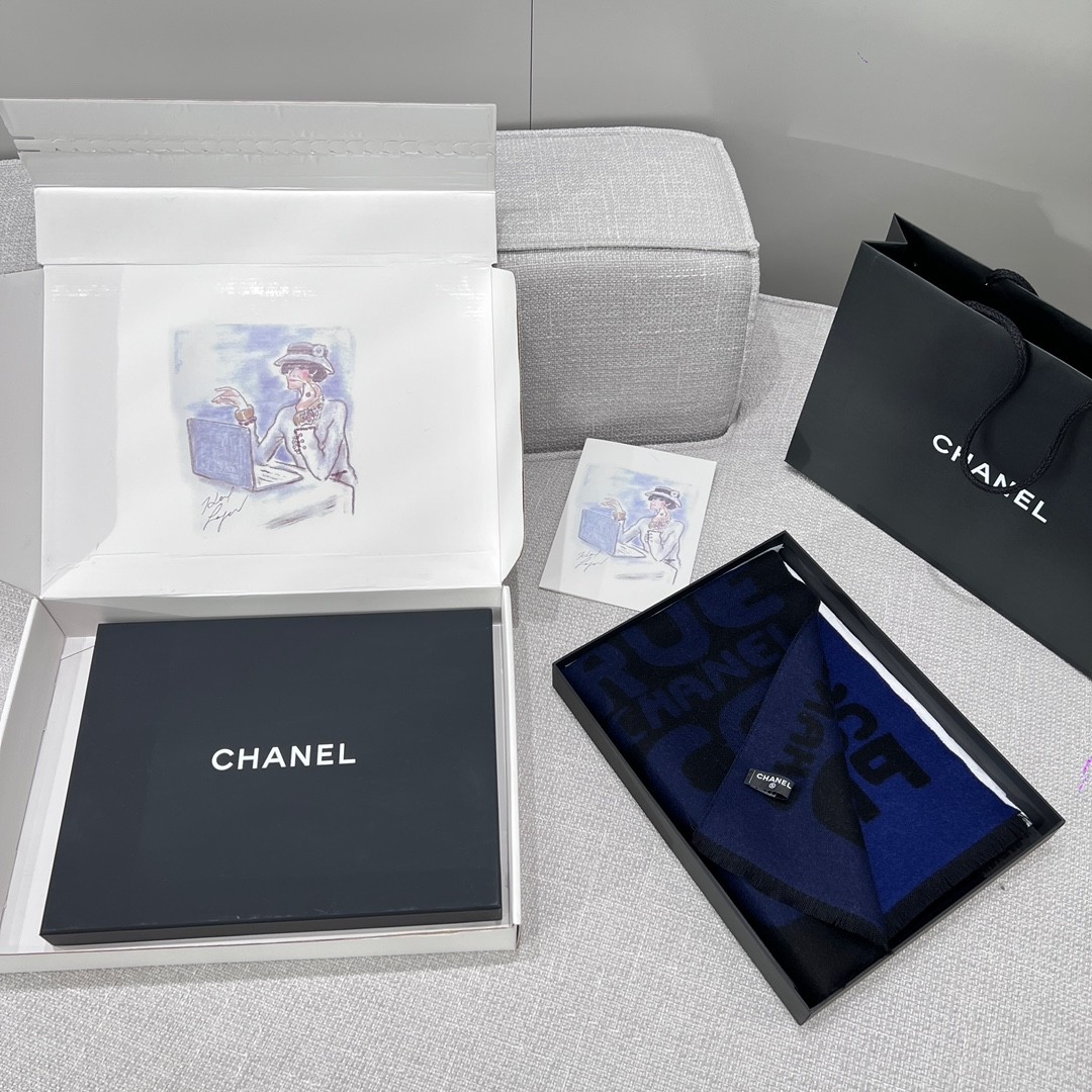 샤넬 CHANEL 코코 네이밍 패턴 울 스카프 머플러 200x46cm 울 94% + 실크 6%