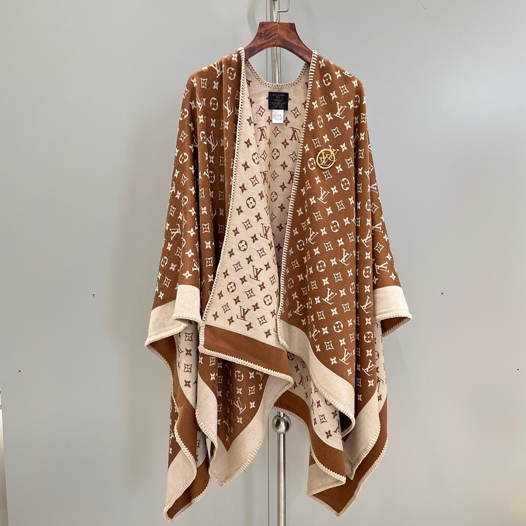 루이비통 모노그램 패턴 숄 망토 137x152cm 울 70% + 실크 20% + 캐시미어 10%