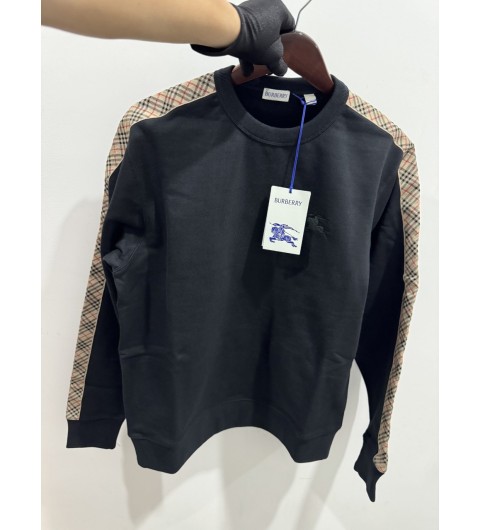 버버리 체크 트림 롱슬리브 코튼 남성 스웨트셔츠 블랙 81187511 XS S M L XL XXL #vvip공장