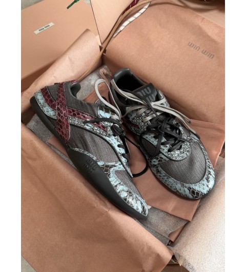 마우미우 테크니컬 패브릭 가죽 스니커즈 Gymnasium technical fabric and python-print Ayers leather sneakers 5E428E 3ZL4 F04UI F B005 35~40