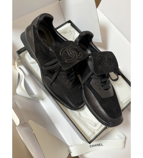 Chanel 샤넬 COCO 로고 스티치 블랙 레더 여성 스니커즈 35~40 굽 3.5cm