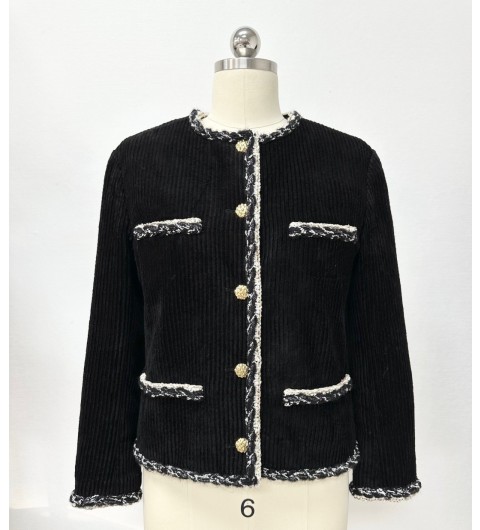 샤넬 2025/26 가을-겨울 재킷 자켓 코듀로이 블랙, 골드 & 화이트 36 38 40 #타지아